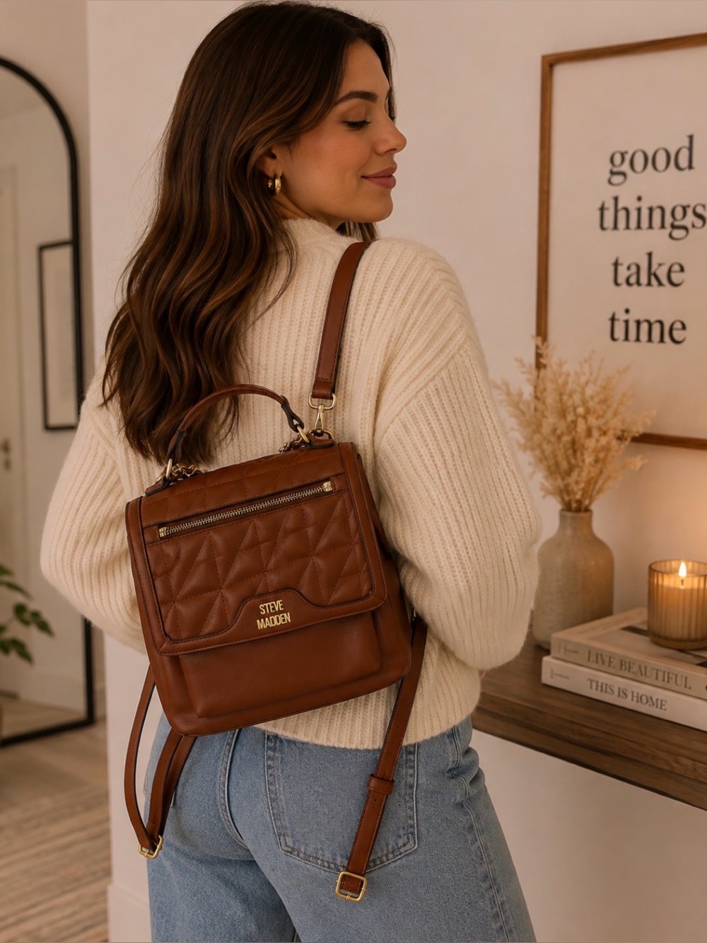 Steve Madden Brown Quilted Top Handle Shoulder Bag
